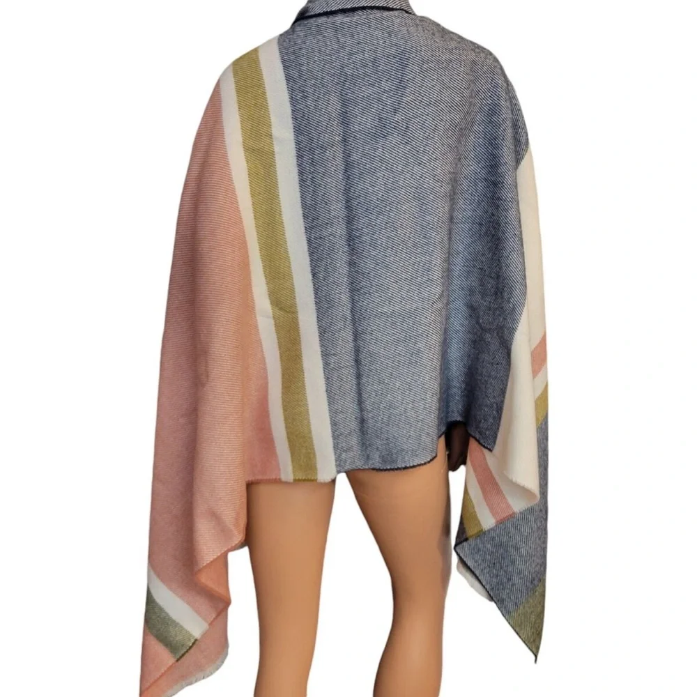 J. Crew NWT raw edge color block large scarf wrap blue white red green